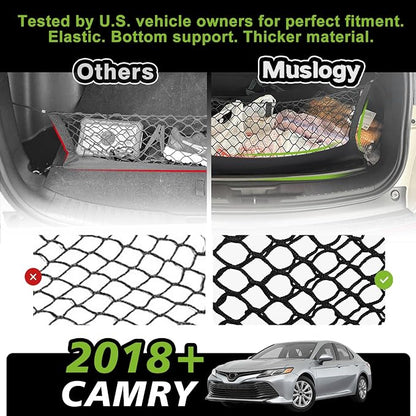 Muslogy Truck Bed Cargo Net Trunk Netting Compatible with 2018-2025 2026 Toyota Camry Accessories, Pickup Cargo Organizer SUV Sedan Storage Net w/Heavy Duty Carabiners