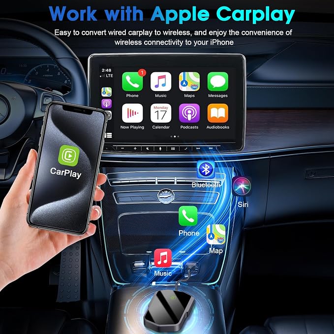 Wireless Carplay Adapter for Apple iPhone Converts Wired to Wireless Carplay Dongle Plug & Play Low Latency Car Play Adapter Mini Car Play Dongle for iOS 10+ Fit for Cars USB A/C (Dark Gray)