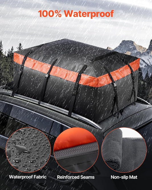 VEVOR Car Rooftop Cargo Carrier Bag, 23 Cubic Feet Roof Cargo Carrier, Heavy Duty 840D PVC 100% Waterproof Car Roof Luggage Bag for All Vehicle with/without Rack- with Lock, Anti-Slip Mat, 6 Door Hook