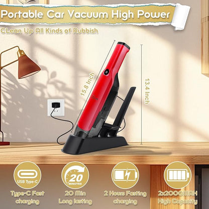 Handheld Vacuum Cordless,Dust Busters Cordless with Storage Dock,15KPA High Power Portable Vacuum Vordless,USB Quick Charge,Mini Vacuum with Multi-Nozzles & Washable Filter，Red