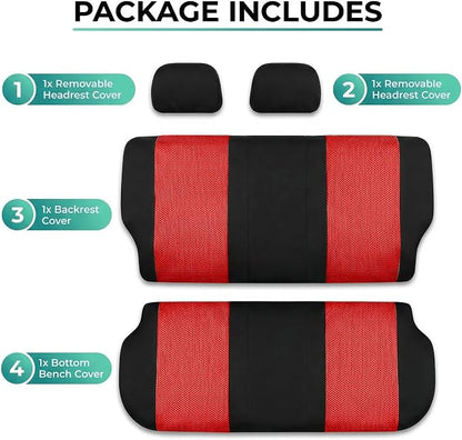 FH Group Automotive Rear Car Seat Covers for SUV, Trucks, Sedan and More - Universal Fit Front High Back & Rear Solid Bench Design Interior Accessories - 3D Mesh Fabric Center Panel - Red