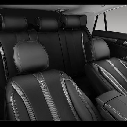 CAR PASS Nappa Leather Car Seat Covers Full Set & Carbon Fiber, Waterproof and Durable All Weather Protector, Universal Fit for SUV Pick-up Truck Sedan Automotive Vehicle Interior (5 Seats, Black)