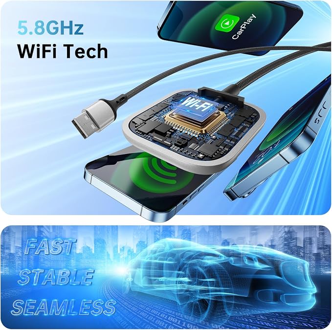 Wireless CarPlay Adapter for Apple CarPlay, Easy to Upgrade Wired CarPlay to Wireless, Instant Connectivity, Super Mini Car Play Dongle for iPhone Fit for Cars with Built-in CarPlay (Black)
