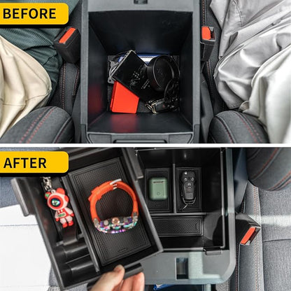 Center Console Organizer Compatible with 2022-2025 2026 Ford Maverick Console Tray ABS Plastic Armrest Storage Box with Silicone Pad 2024 Maverick Accessories (Upper and Lower)
