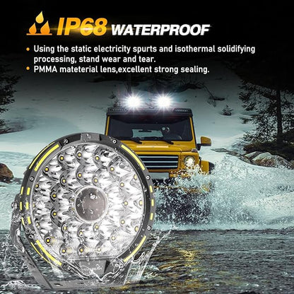 Auxbeam Round Off Road Light, 360-PRO Series 9 Inch LED Driving Light Bar 270W 37776LM Spot Flood Combo Spotlights Offroad Lighting Pod Lights for Truck Jeep ATV, 2 Years Warranty
