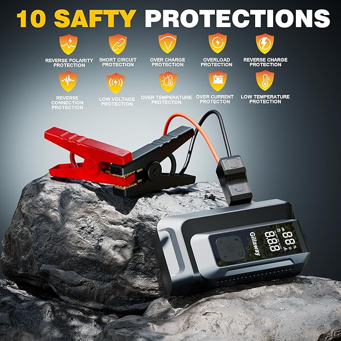 Jump Starter 6000A Car Jumper Starter Portable with 150PSI Tire Inflator, Battery Jumper Starter Portable, Air Compressor, Flashlight and Power Bank