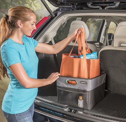 High Road CargoCube Car Storage Bin - Leakproof Car Trunk Storage Organizer with Metal Handles and Front Mesh Pocket (Square)