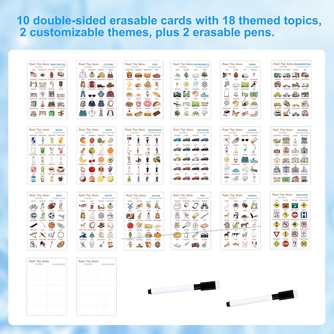 Road Trip Travel Game for Kids and Adults | 10 Double-Sided Cards, 18 Categories, Paper Cards, Educational Travel Entertainment