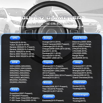 SEG Direct Car Steering Wheel Cover for F-150 Tundra Range Rover 15.5-16 inch, Black and Blue Microfiber Leather