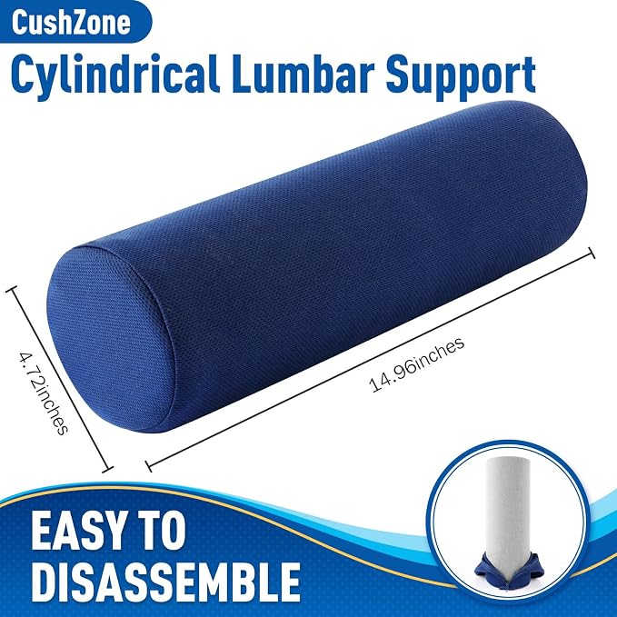 CushZone Seat Cushion, Lumbar Roll Support Pillow for Office Chair, Car, Gaming Chair, Memory Foam Back Cushion with Washable Cover for Relieving Back Pain & Improving Posture,Blue