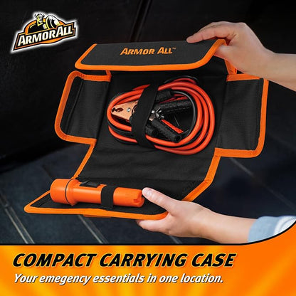 Armor All 3pc Roadside Car Emergency Kit - Storage Bag, 12 Gauge 6.5 Ft Battery Cable, Flashlight, Roadside Assistance, Car Emergency Roadside Kit - Safety Kits for Cars