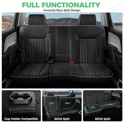 Custom Leather Seat Covers for Silverado/Sierra 1500 2014-2018, 2500HD 3500HD 2015-2019 Crew Cab Full Set with Jump Seat Cover (Armrest Storage Version Only),Truck Accessories