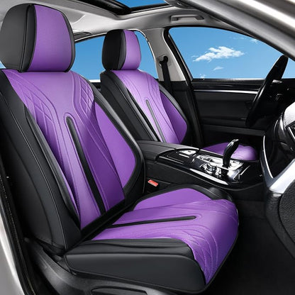 Huidasource Black Purple Front Seat Covers, Universal Fit for Most Cars SUV Trucks, Full Coverage Nappa Leather Seat Cover, Airbag Compatible, Velcro Adjustable, Seat Function Retain