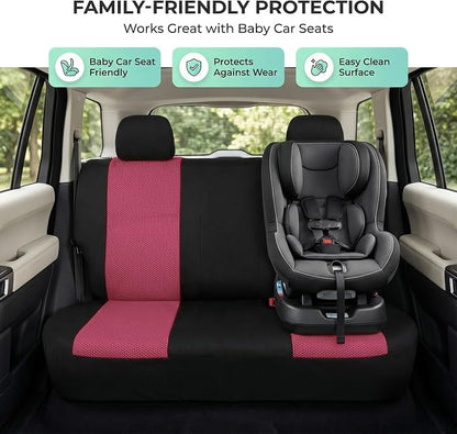 FH Group Automotive Rear Car Seat Covers for SUV, Trucks, Sedan and More - Universal Fit Rear Solid Bench Design Interior Accessories - 3D Mesh Fabric Center Panel - Burgundy