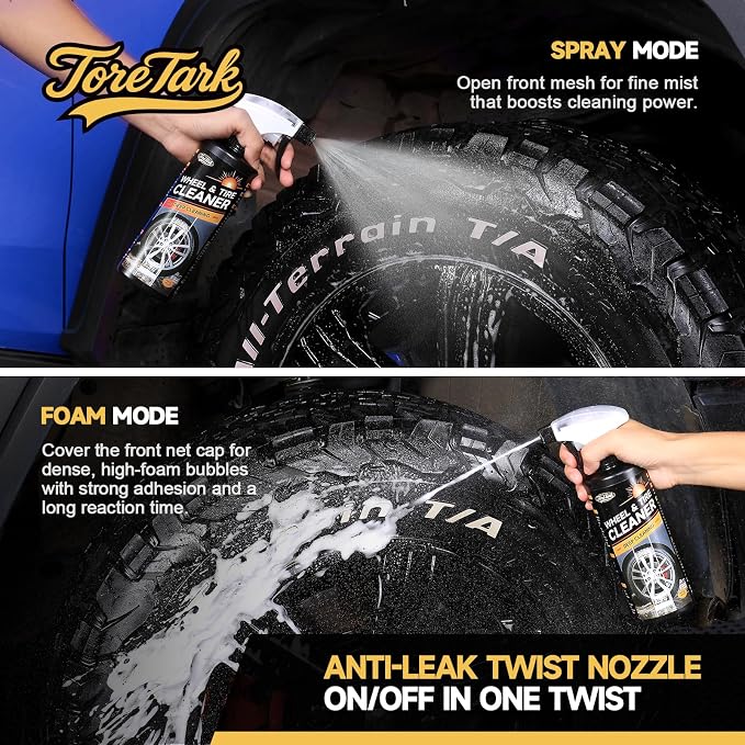 toretark Wheel Cleaner & Tire Cleaner & Rim Cleaner, Professional 3 in 1 Car Wash Iron Remover Cleaning Spray for Car Detailing Supplies 16 Fl Oz