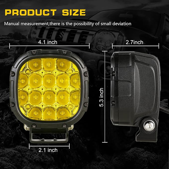 BIGLION.X 4 Inch Pair 160W 18800LM Amber Fog Lights Offroad Pods Super Bright Driving Spot With Wiring Harness IP68 12V 24V for Pickup Trucks SUV ATV UTV