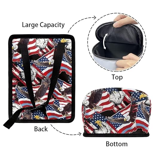 Talayituse American Flag Eagle Print Car Trash Can with Lid, 4th of July Leak Proof Auto Trash Bag Hanging Vehicle Garbage Can Multipurpose Storage Container for Back Seat Road Trip
