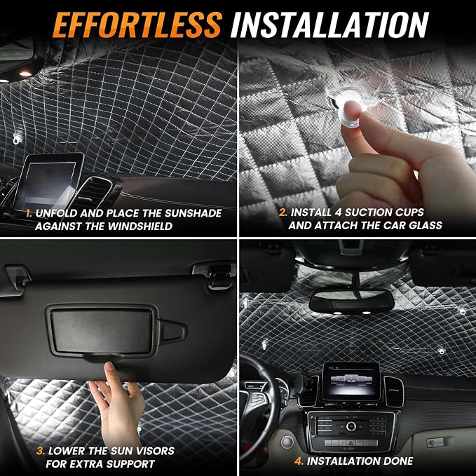 Windshield Sun Shade Car Sun Shade, Folding Car Shades for Front Windows, Blocks UV Rays Sun Visor Protector for Truck SUV Van, Keeps Vehicle Cool - Silver (55" x 29.5")