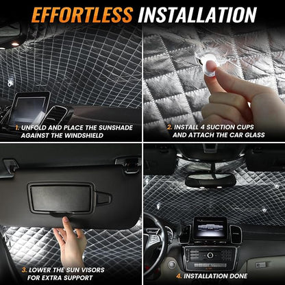 Windshield Sun Shade Car Sun Shade, Folding Car Shades for Front Windows, Blocks UV Rays Sun Visor Protector for Truck SUV Van, Keeps Vehicle Cool - Silver (55" x 29.5")