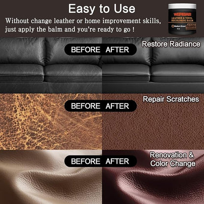 Leather Recoloring Balm - Leather & Vinyl Repair Balm for Furniture, Couches,Car Seats, Auto Interior & Accessories, Restores Faded, Worn, Scratched and Cracked Leather Surfaces (Medium Brown)