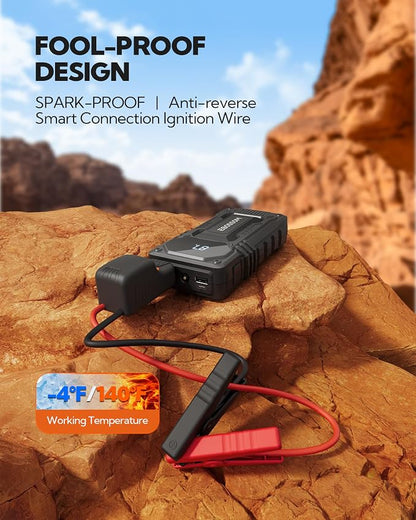 2026 New Portable Car Battery Jump Starter,12000mAh Battery Jump Box,44.4Wh Vehicle Jump Booster with Smart Jumper Cables,LED Light Emergency Car Kits for Vehicles,Arrancador Ae Batería