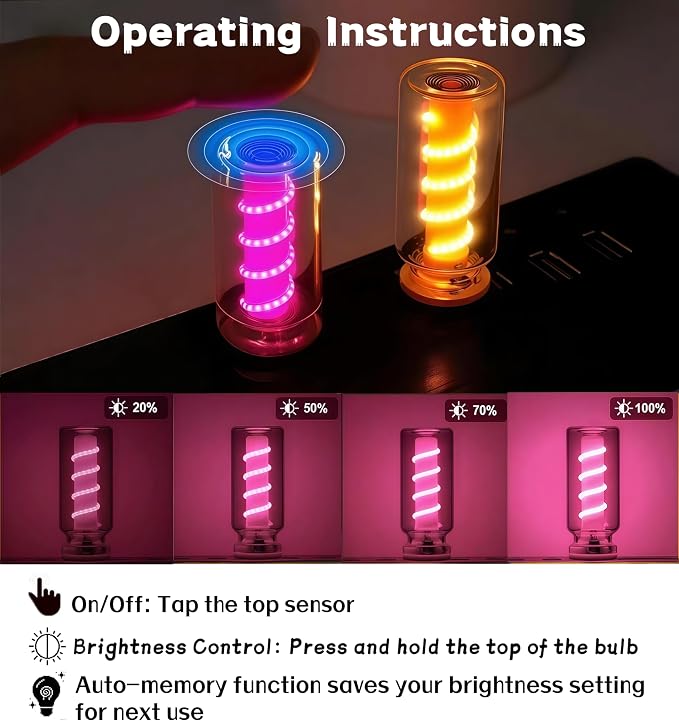 LED Car Interior Light, Touch Control USB Night Lamp, Retro Style Ambient Lighting for Auto, Bedroom, Desk (2PCS Pink)