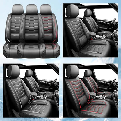 Fit Wagoneer Car Seat Covers for Jeep Wagoneer 2022-2026 -Full Set Premium Leather, Waterproof & Breathable，All-Weather Seat Cushion Protecto & Airbag Compatible, 2 Front Seat White Line Black