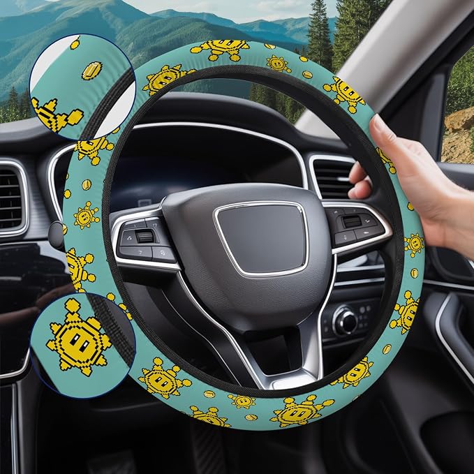 GENANY Retro Game Steering Wheel Cover, Non Slip Polyester Car Wheel Protector for Car SUV Truck, Universal 15 Inch