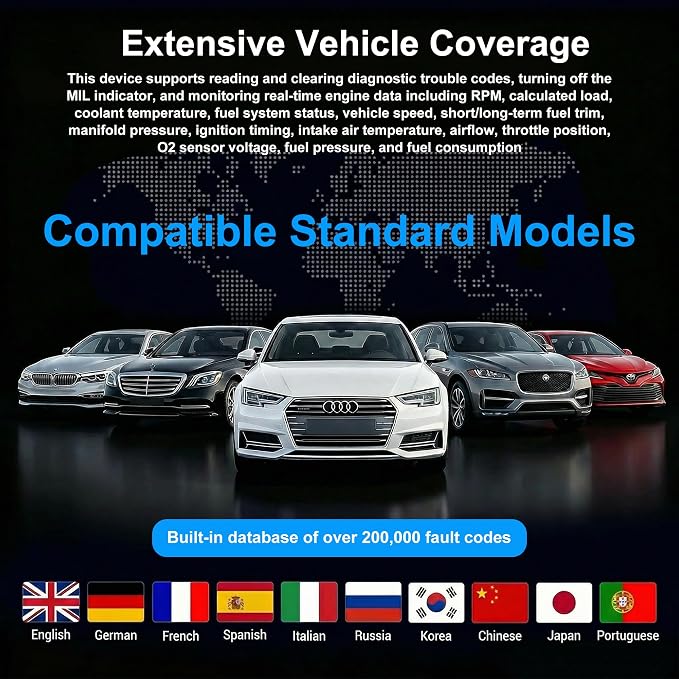 OBD2 Scanner Bluetooth, Engine AT ABS SRS Diagnostic Tool for iOS Android, Private Protocol Automotive Diagnostic Tool, Car Code Analysis Repair Advice with Free App