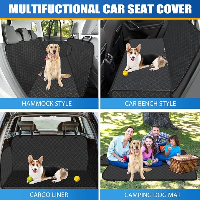 Dog Car Seat Cover for Back Seat with Storage Pocket Dog Hammock Protects Against Dirt Seat Covers for Cars Scratch Prevention Fits for SUVs and Trucks 54"x 58", Black