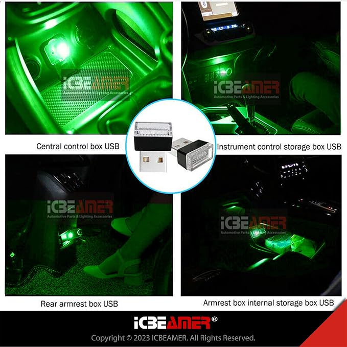 ICBEAMER USB Interface Miniature Night Light 1-Pack (Green) | Universal Plug-in LED for Car Interior and Trunk Ambient Atmosphere