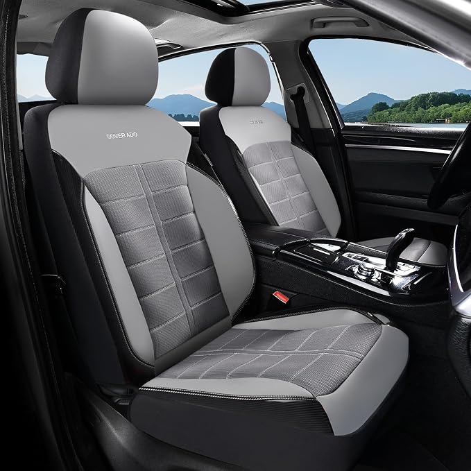 Coverado Air Mesh Seat Cover, Car Seat Cover Front Seats, 3D Breathable Seat Protectors Sports Carbon Fiber Design Airbag Compatible Comfort Universal for Most Cars, Van,Trucks, SUV, Grey