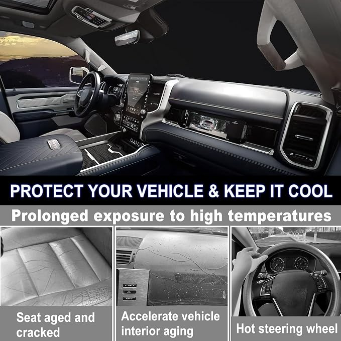 Windshield Sun Shade Compatible with 2019-2026 Dodge RAM 1500, Custom Fit Foldable Sun Visor 310T UV Heat Block