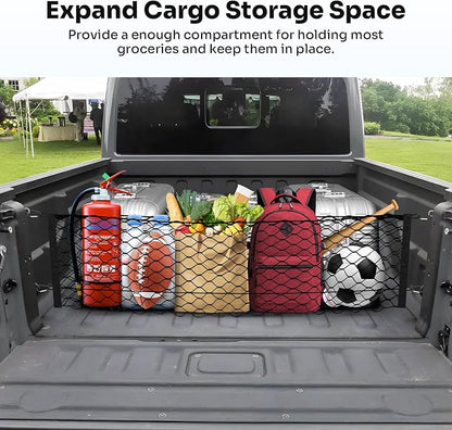 Canvcle Trunk Cargo Net for 2020-2026 Jeep Gladiator Accessories Envelope Style Mesh Trunk Net Organizer and Storage Stretchable Adjustable Elastic Nylon Rear Cargo Netting with Hooks