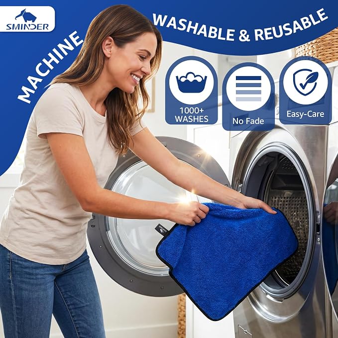 SMINDER 12-Pack Microfiber Cleaning Cloth, Car Drying Towels Car Detailing– XL Microfiber Towels for Cars, Trucks (15.7" x 15.7"), Ultra-Absorbent, Streak-Free, Scratch-Free, No Water Spots