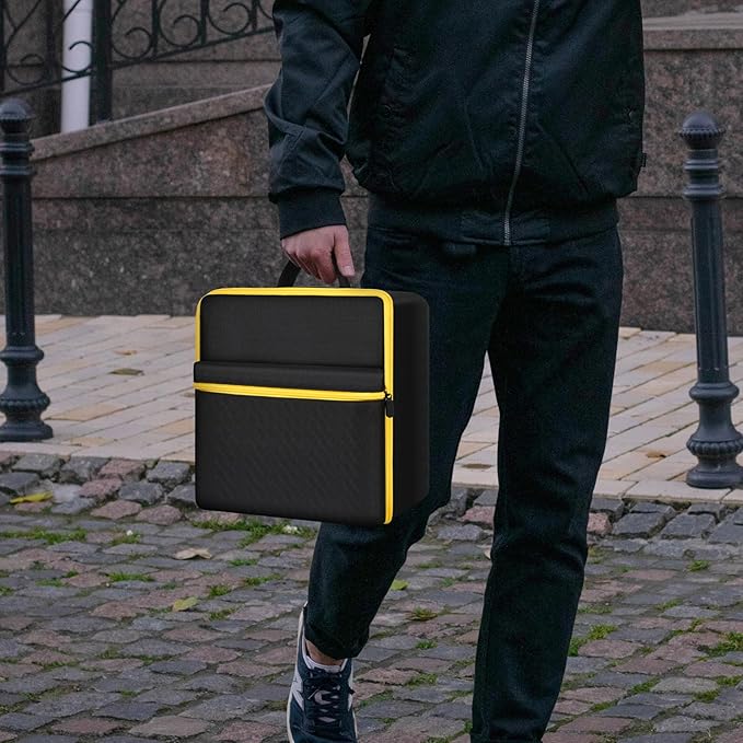 Car Jumper Starter Storage Bag Compatible with DEWALT DXAEJ14 Digital Portable Power Station Air Compressor, Carrying Case Holder Container (Black with Yellow Zipper Case Only)