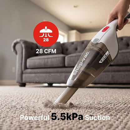 Shop-Vac Wet/Dry Handheld Vacuum Cordless, Powerful Portable Car Vacuum Rechargeable, Wall-Mounted Hand Vac with Crevice Tool, Lightweight Hand Vacuum for Home & Car, Washable Filter, White