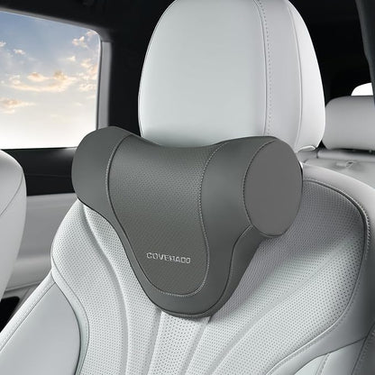 Coverado Car Headrest Pillow, Ergonomic Memory Foam Car Neck Pillow for Driving Seat with Adjustable Strap, Soft PU Leather Breathable Removable Cover Neck Support for Neck Pain Relief