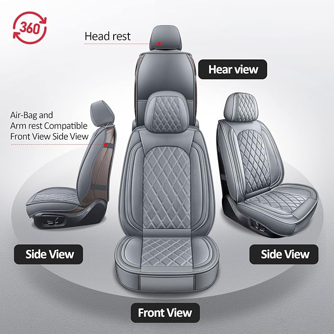 MIROZO Ram Seat Covers Full Set, Waterproof Car Seat Cover Grey Leather Truck Seat Protector Compatible with 2009-2026 RAM 1500/2500/3500 Crew Quad Cab Pickup with Split Curved Bench 40/60,Gray