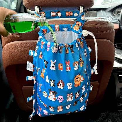 Leak-Proof Waterproof Car Trash Bag Foldable Multipurpose Trash bin Container Storage Cute Grocery Organizer Bag for Automotive Front or Back Seat in Cars SUVs and Trucks (Dog Family)