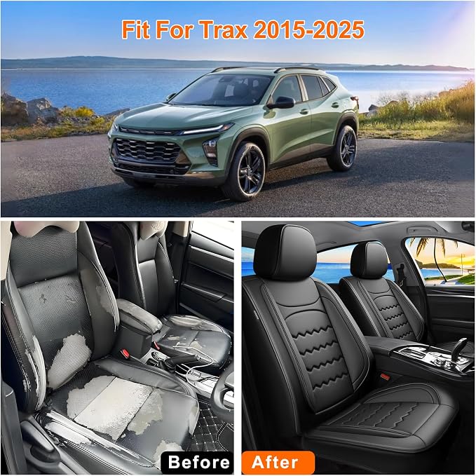 Trax Car Seat Covers Fit for Chevrolet/Chevy Trax 2024 2025 2026, Full Coverage Leather Waterproof Breathable Seat Covers, Automotive Seat Protectors, Airbag Compatible (5 Seats, Black)
