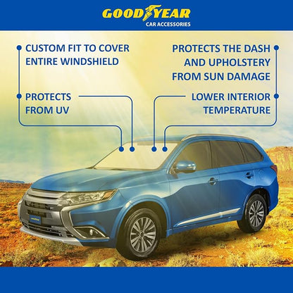 Goodyear Foldable Windshield Sunshade for Mitsubishi Outlander 2014-2021, SUV car Accessories, Sunshade Cover, Sun Shade Car Windshield, Window Sun Blocker - GY008365