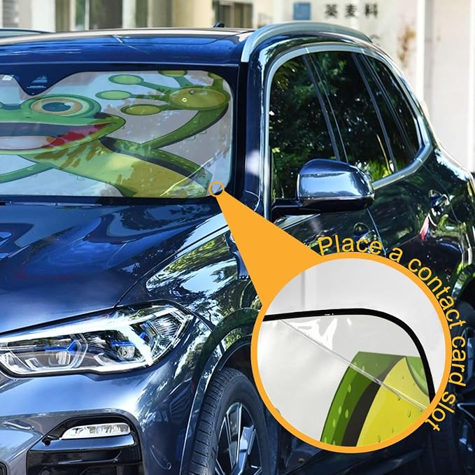 Funny Cute Green Frog Windshield Sun Shade for Car Auto SUV Truck Foldable Front Window Sunshade Sun Visor Protector Block UV Rays Reflect Heat, 55" x 28"
