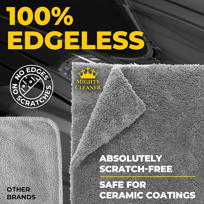 Super Soft Microfiber Towels for Cars - Edgeless - 6pk (12”x12”) - Premium Scratch-Free Towel - Great for Drying, Detailing, Polishing, Buffing - Ultra Absorbent Microfiber Cleaning Cloths for Car