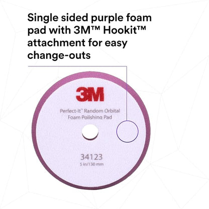 3M Perfect-It Random Orbital Foam Polishing Pad, 5"/130 mm, Purple, 34123, for Automotive Compounding and Polishing