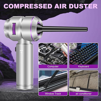 Handheld Car Vacuum Portable Cordless - 18000PA High Power with Brushless Motor, 4-in-1 Air Duster, Blower, Pump & Rechargeable Mini Vacuum for Car, Home, Office (Silver Grey+Purple)