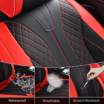 FLORICH Car Seat Covers Front Seats Luxury Faux Leather Waterproof Seat Covers Car Seat Protector Automotive Seat Covers Cushion Universal Fit for Most Cars SUV Trucks, Black&Red