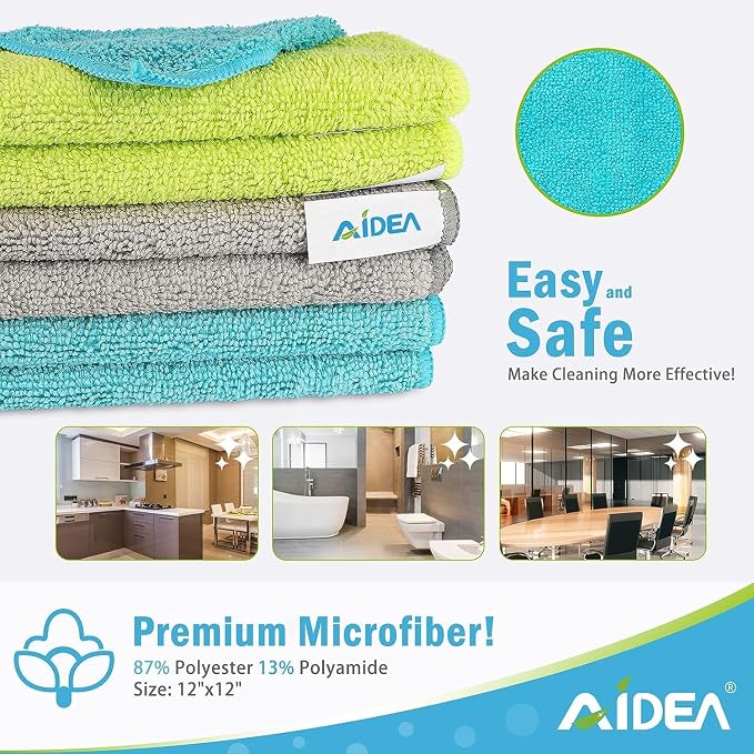 AIDEA Microfiber Cleaning Cloth-200PK, Soft Microfiber Towels for Cars, Absorbent Cleaning Rags, Lint-Free Streak-Free Wash Cloths for House, Kitchen, Window(12in.x12in)