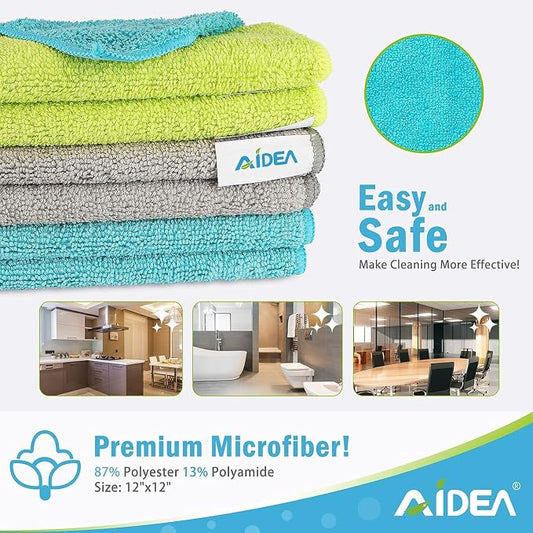 AIDEA Microfiber Cleaning Cloth-200PK, Soft Microfiber Towels for Cars, Absorbent Cleaning Rags, Lint-Free Streak-Free Wash Cloths for House, Kitchen, Window(12in.x12in)