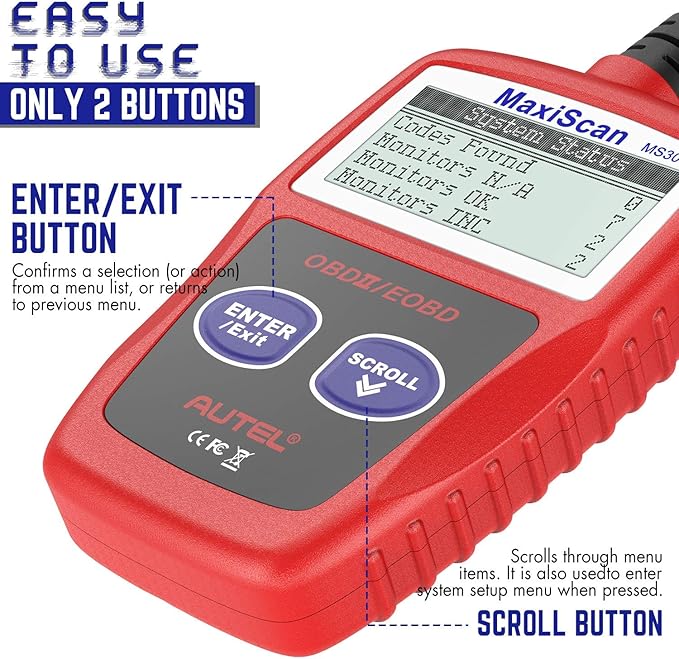 Autel OBD2 Scanner MS309 Universal Car Engine Fault Code Reader, Check Engine Light and Emission Monitor Status, OBDII CAN Diagnostic Scan Tool